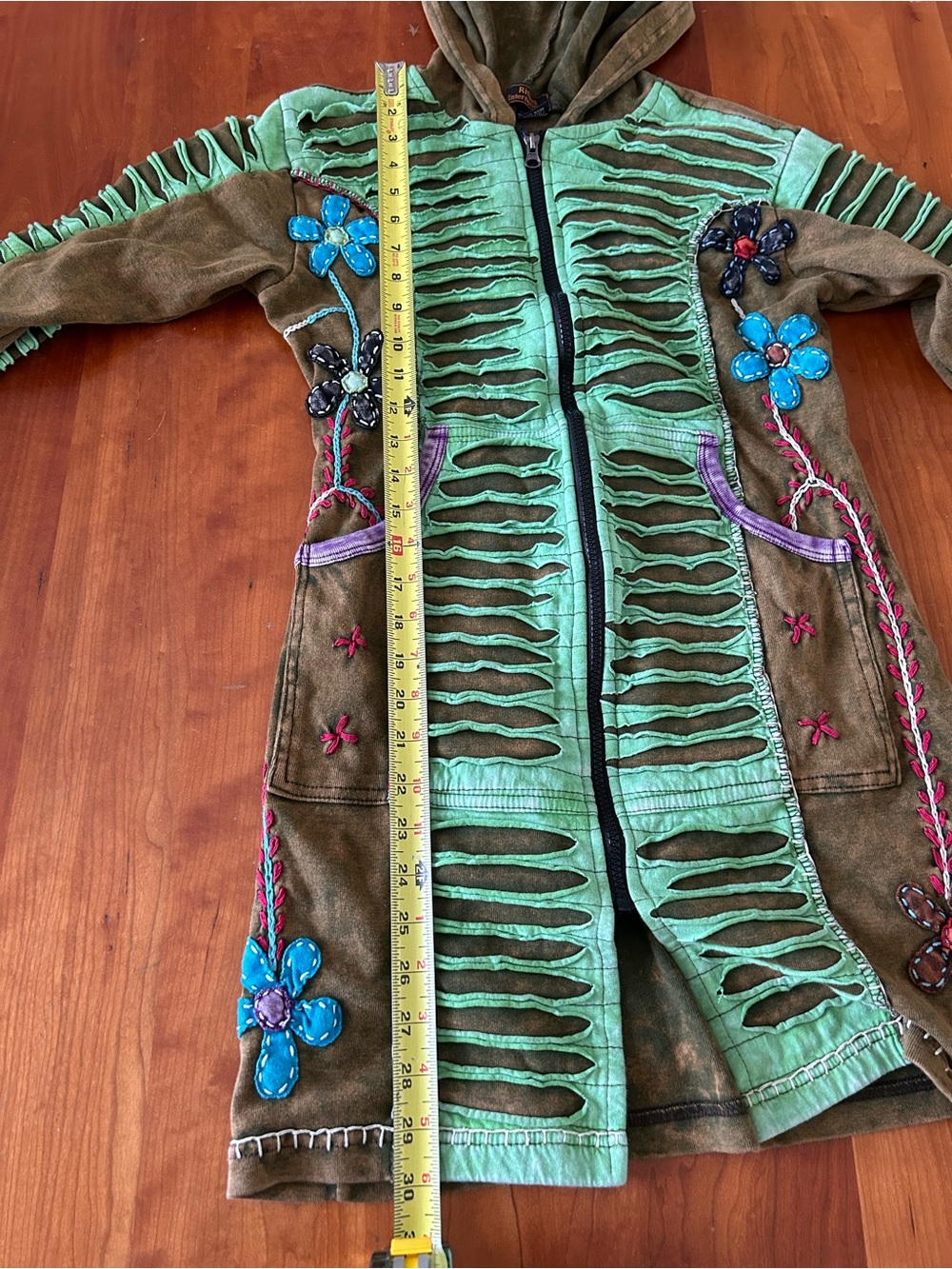 Rising International hippie boho zip up hooded jacket Size Small - Picture 7 of 7